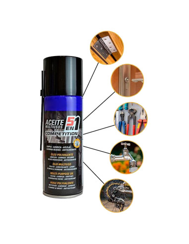 Tradineur - Bote de Aceite Multiusos 5 en 1 - Capacidad de 200 ml - Limpia, lubrica, afloja, elimina ruidos y actúa como antioxi