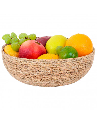 Tradineur - Bol de Mimbre Redondo - Fabricado en España - Ideal para el almacenamiento y la decoración de tu hogar - Ø 26 x 10 c