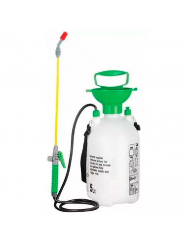 Tradineur - Botella Pulverizador a presión con correa ajustable - Capacidad de 5 Litros - Botella graduada y lanza con boquilla