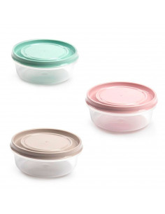 Tradineur - Pack de 3 Fiambreras Redondas - Capacidad de 500 ml - Apta para microondas y lavavajillas - Ø 13,5 x 5,5 cm - Color