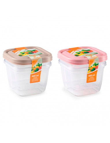 Tradineur - Pack de 4 Fiambreras Cuadrados con tapa - Fabricado en Plástico - Capacidad de 480 ml - Apta para microondas y lavav