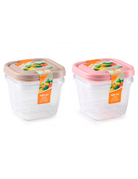 Tradineur - Pack de 4 Fiambreras Cuadrados con tapa - Fabricado en Plástico - Capacidad de 480 ml - Apta para microondas y lavav