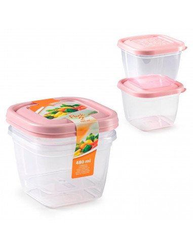 Tradineur - Pack de 4 Fiambreras Cuadrados con tapa - Fabricado en Plástico - Capacidad de 480 ml - Apta para microondas y lavav