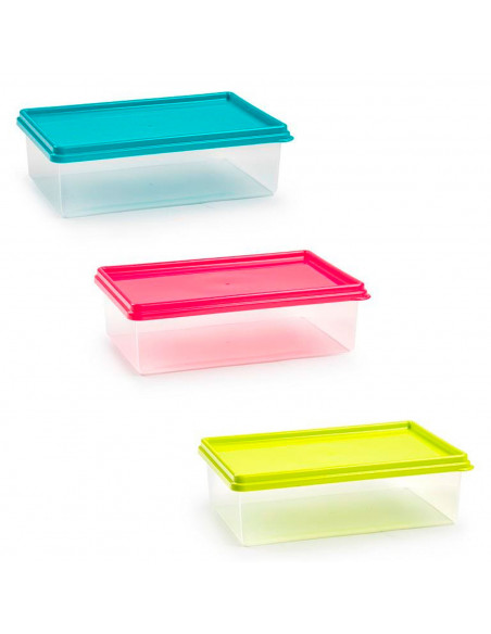 Tradineur - Pack de 3 Fiambreras Cuadrados con tapa - Fabricado en Plástico - Capacidad de 1 Litro - Apta para microondas y lava