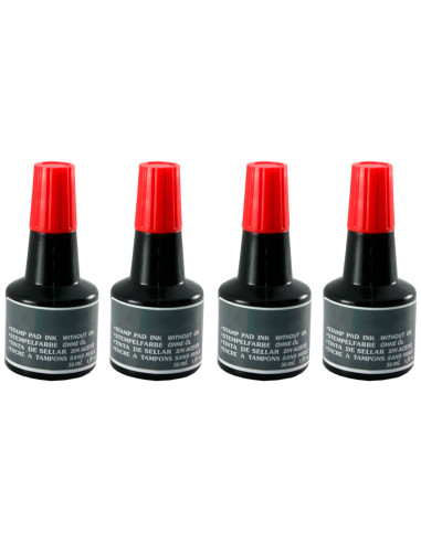 Tradineur - Pack de 4 Botes de tinta para tampones y sellos - Tinta de sellar sin aceite, válida para sellos de oficina - Entint