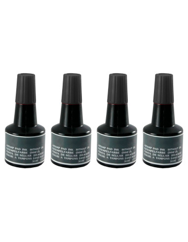 Tradineur - Pack de 4 Botes de tinta para tampones y sellos - Tinta de sellar sin aceite, apta para sellos de oficina - Entintad