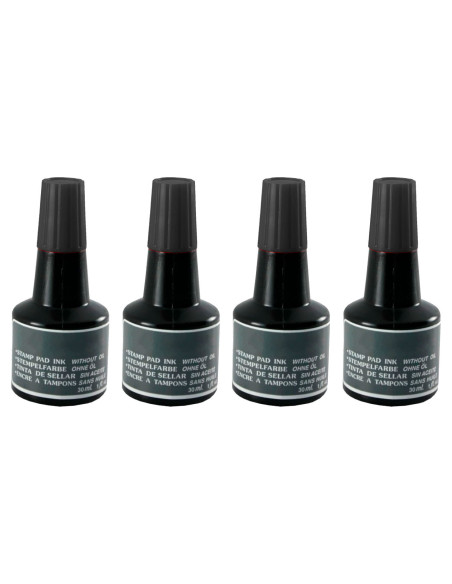 Tradineur - Pack de 4 Botes de tinta para tampones y sellos - Tinta de sellar sin aceite, apta para sellos de oficina - Entintad
