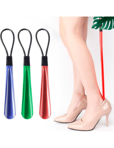 Tradineur - Pack de 2 Calzadores de 28 cm - Fabricado en Plástico - Incluye Lazo para colgar - Ideal para calzar embarazadas y p