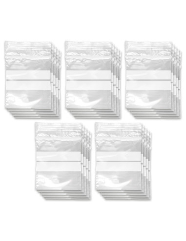Tradineur - Paquete de 10 Pack de 50 Bolsas herméticas con franjas para Escribir - Aptas para Alimentación y Reutilizables - 500
