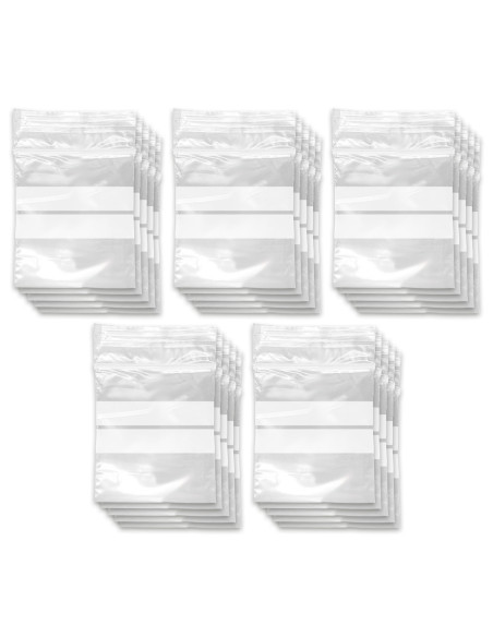 Tradineur - Paquete de 10 Pack de 50 Bolsas herméticas con franjas para Escribir - Aptas para Alimentación y Reutilizables - 500