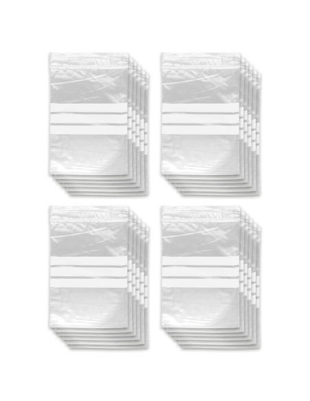 Tradineur - Paquete de 4 Pack de 6 Bolsas herméticas con franjas para Escribir - Aptas para Alimentación y Reutilizables - 48 Un