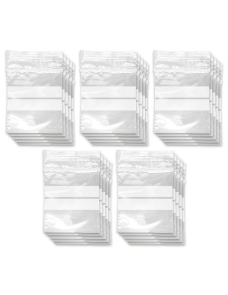 Tradineur - Paquete de 10 Pack de 50 Bolsas herméticas con franjas para Escribir - Aptas para Alimentación y Reutilizables - 500