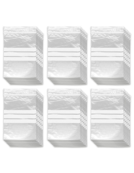 Tradineur - Paquete de 6 Pack de 16 Bolsas herméticas con franjas para Escribir - Aptas para Alimentación y Reutilizables - 96 U