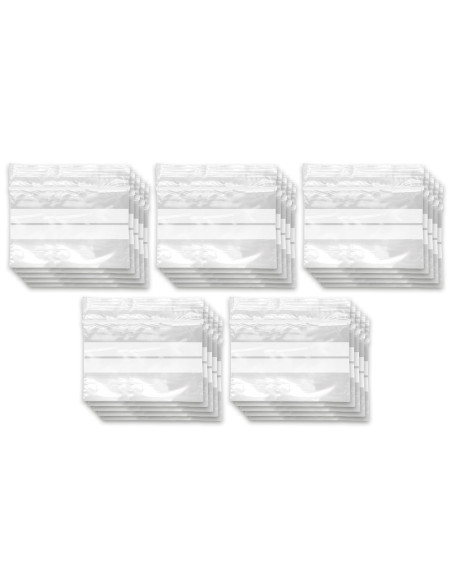 Tradineur - Paquete de 10 Pack de 50 Bolsas herméticas con franjas para Escribir - Aptas para Alimentación y Reutilizables - 500