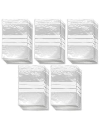 Tradineur - Paquete de 10 Pack de 50 Bolsas herméticas con franjas para Escribir - Aptas para Alimentación y Reutilizables - 500