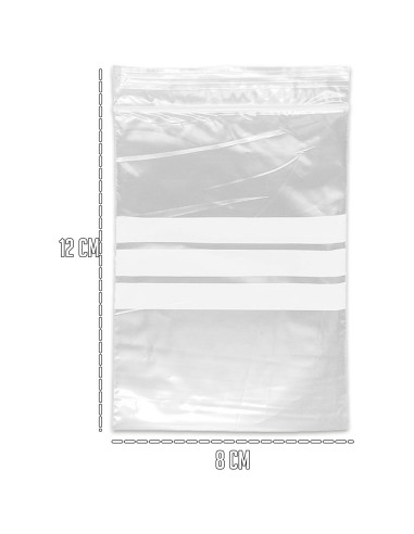 Tradineur - Paquete de 10 Pack de 50 Bolsas herméticas con franjas para Escribir - Aptas para Alimentación y Reutilizables - 500