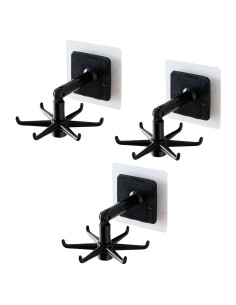 Tradineur - Pack de 3 Ganchos Giratorios de 360° para Colgar Platos Sin Perforación - Gancho Vertical Plegable de 180° - Fabrica