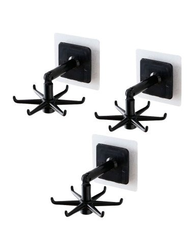 Tradineur - Pack de 3 Ganchos Giratorios de 360° para Colgar Platos Sin Perforación - Gancho Vertical Plegable de 180° - Fabrica