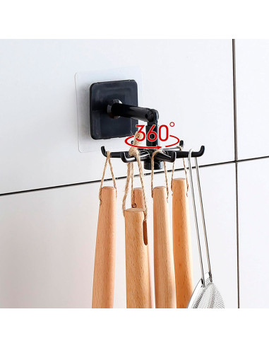 Tradineur - Pack de 3 Ganchos Giratorios de 360° para Colgar Platos Sin Perforación - Gancho Vertical Plegable de 180° - Fabrica