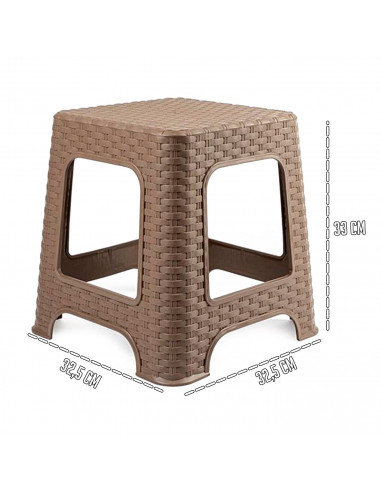 Tradineur - Taburete de plástico - Fabricado en España - Diseño Rattán hogar o el Trabajo - 33 x 32 x 32 cm - Color Marrón Topo