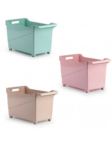 Tradineur - Carrito de plástico Multiusos con Ruedas Nº 2 - 27,5 x 24 x 45,5 cm - Cesta para Diversos usos con Ruedas para mover