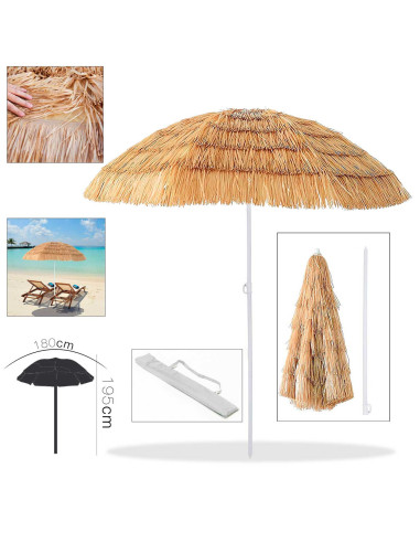 Tradineur - Sombrilla de playa con Diseño de Palmera de Coco - Fabricado en Poliéster - Ideal para ir a la playa y protegerse de
