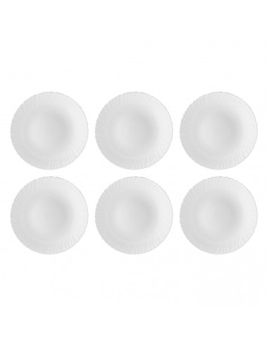 Tradineur - Pack de 6 Platos llanos para postres Modelo Titán - Fabricado en Vidrio Opal - Ideal para cenas familiares y eventos