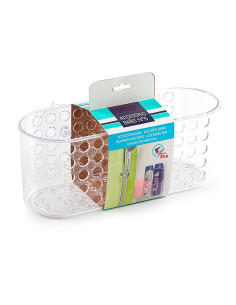 Tradineur - Cesta para duchas de Forma Rectangular - Fabricado en Plástico - Incluye ventosas para buen agarre - 10,3 x 26,3 x 1