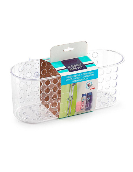 Tradineur - Cesta para duchas de Forma Rectangular - Fabricado en Plástico - Incluye ventosas para buen agarre - 10,3 x 26,3 x 1