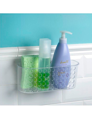 Tradineur - Cesta para duchas de Forma Rectangular - Fabricado en Plástico - Incluye ventosas para buen agarre - 10,3 x 26,3 x 1