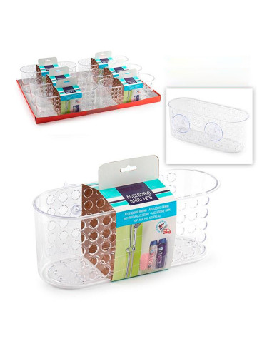 Tradineur - Cesta para duchas de Forma Rectangular - Fabricado en Plástico - Incluye ventosas para buen agarre - 10,3 x 26,3 x 1