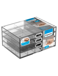 Tradineur - Mini cajonera transparente A5 con 4 cajones y divisiones - Fabricado en plástico - Organizador de cosméticos, acceso