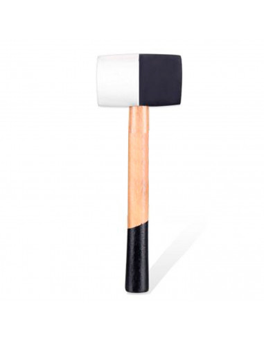 Tradineur - Martillo de goma de 500 G - Longitud 31 cm - Mango de madera - Ideal para obras de bricolaje y carpintería (Blanco y