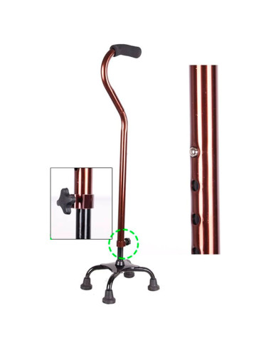 Tradineur - Bastón de cuatro patas para Hombres y Mujeres - Fabricado en Metal - Bastón Ajustable con Base de 4 Patas - 70-90 cm