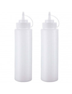 Tradineur - Pack de 2 botellas de plástico rellenables para servir salsas, dispensador de aliño reutilizable, ketchup, mostaza,