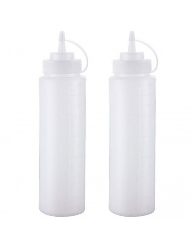 Tradineur - Pack de 2 botellas de plástico rellenables para servir salsas, dispensador de aliño reutilizable, ketchup, mostaza,