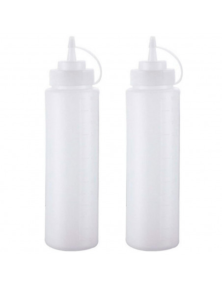 Tradineur - Pack de 2 botellas de plástico rellenables para servir salsas, dispensador de aliño reutilizable, ketchup, mostaza,