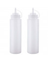 Tradineur - Pack de 2 botellas de plástico rellenables para servir salsas, dispensador de aliño reutilizable, ketchup, mostaza,