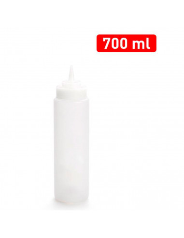 Tradineur - Pack de 2 botellas de plástico rellenables para servir salsas, dispensador de aliño reutilizable, ketchup, mostaza,