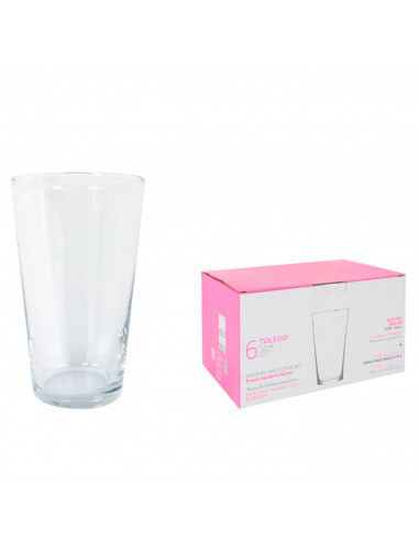 Tradineur - Pack de 6 Vasos modelo Toledo - Capacidad de 470 ml (16 oz) - Fabricado en Vidrio - Apto para lavavajillas y microon