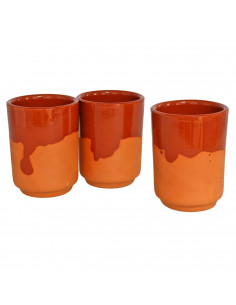 Tradineur - Pack de 3 Vasos de barro - Funcional en Vitro y Gas - Apto para Microonda y Horno - Fácil limpieza en lavavajillas -