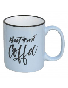 Tradineur - Taza Mug modelo Lucy - Capacidad 330 ml - Diseño con frases "Coffee" - Ideal para café, té, infusiones, desayuno - A