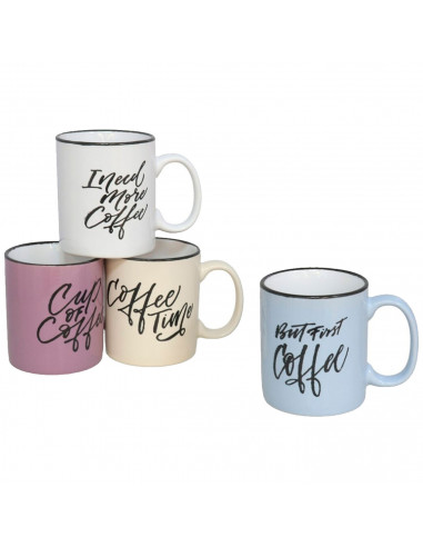 Tradineur - Taza Mug modelo Lucy - Capacidad 330 ml - Diseño con frases "Coffee" - Ideal para café, té, infusiones, desayuno - A