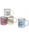 Tradineur - Taza Mug modelo Lucy - Capacidad 330 ml - Diseño con frases "Coffee" - Ideal para café, té, infusiones, desayuno - A