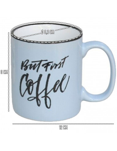 Tradineur - Taza Mug modelo Lucy - Capacidad 330 ml - Diseño con frases "Coffee" - Ideal para café, té, infusiones, desayuno - A
