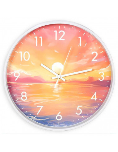 Tradineur - Reloj redondo de pared con números grandes, silencioso, funcionamiento a pilas, minimalista, moderno, decoración, co