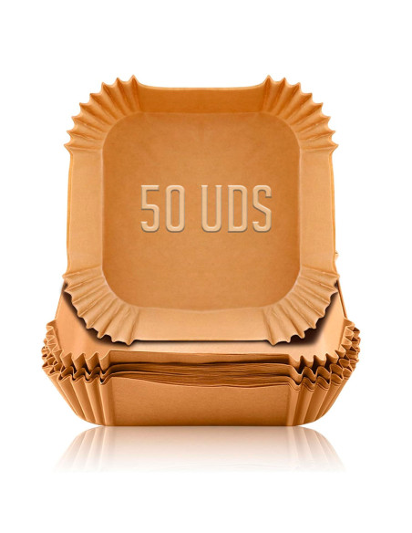 Tradineur - Pack de 50 Moldes de AirFryer de papel - Ideal para freidoras de 3,5 a 5 Litros - Molde antiadherente e impermeable