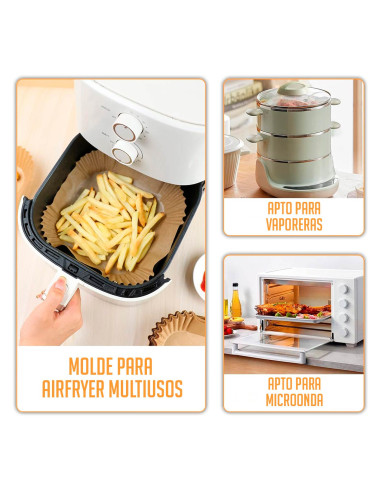 Tradineur - Pack de 50 Moldes de AirFryer de papel - Ideal para freidoras de 3,5 a 5 Litros - Molde antiadherente e impermeable
