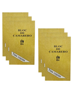 Tradineur - Pack de 6 talonarios comandas camarero, 75 hojas, 25 juegos original + 2 copias, autocopiativas, matriz de corte y t