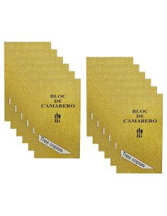 Tradineur - Pack de 12 blocs de camarero, 63 hojas, 21 juegos original + 2 copias, autocopiativas, matriz de corte y tapas de ca